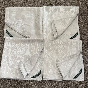 Lauren Ralph Lauren Damask gray silver Cloth square Napkins Set of 4 Elegant
